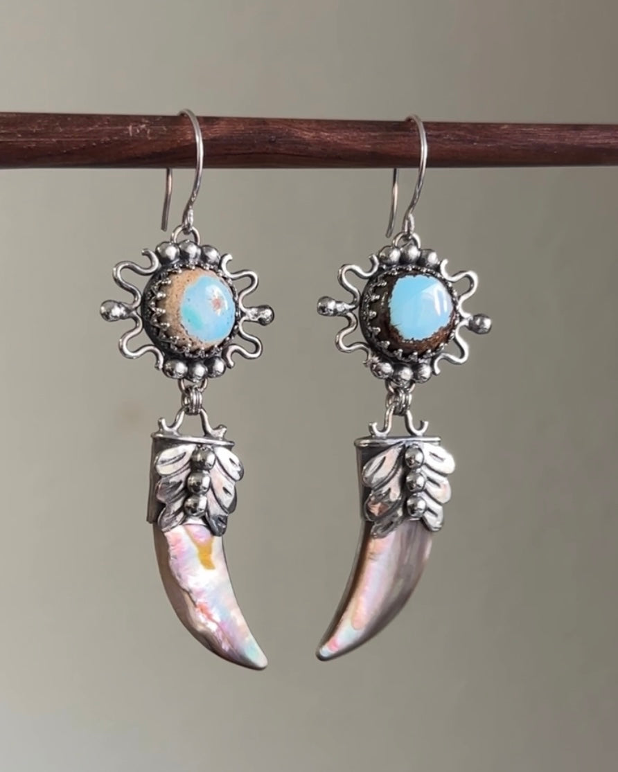 Turquoise & Abalone Tusk Earrings