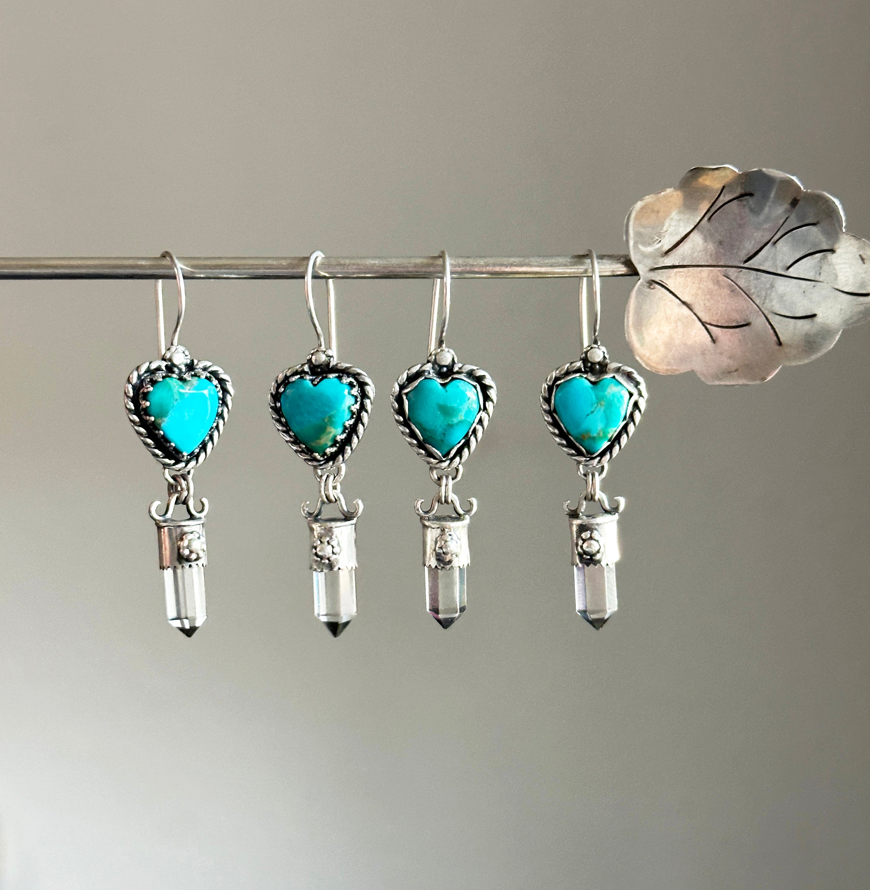 Turquoise Heart & Crystal Point Earrings #2