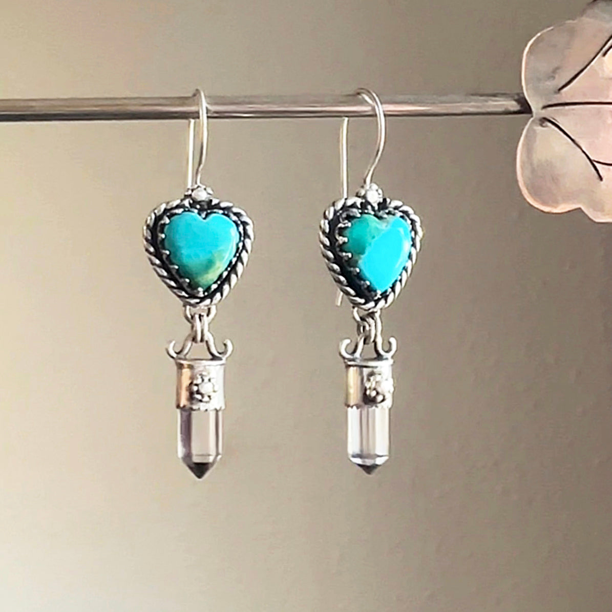 Turquoise Heart & Crystal Point Earrings