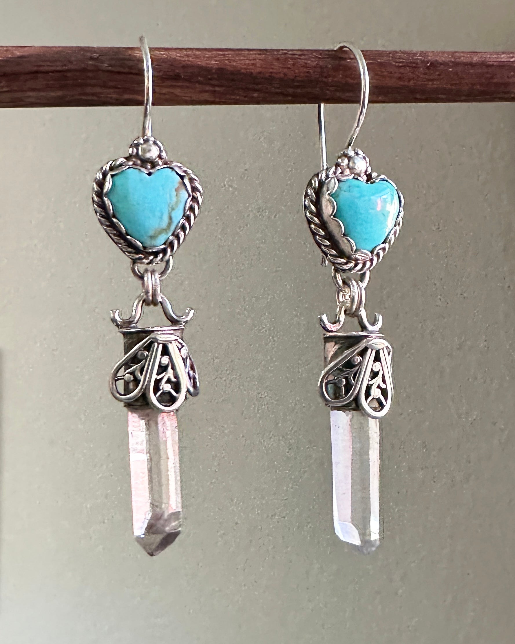 Royston Turquoise Heart & Crystal Point Earrings