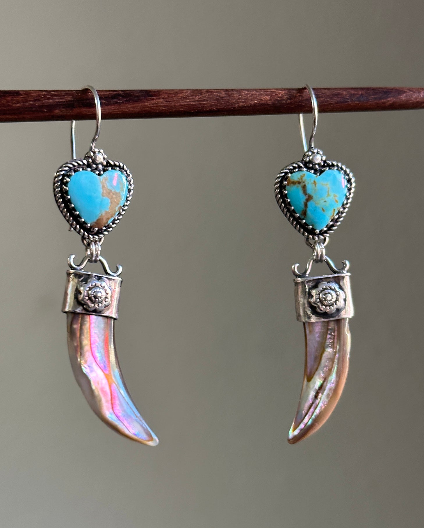 Kingman Turquoise & Abalone Tusk Earrings