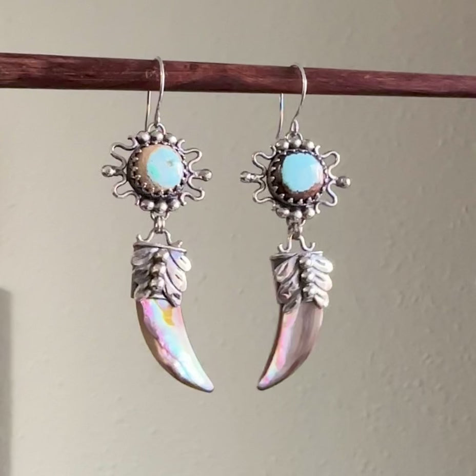 Turquoise & Abalone Tusk Earrings