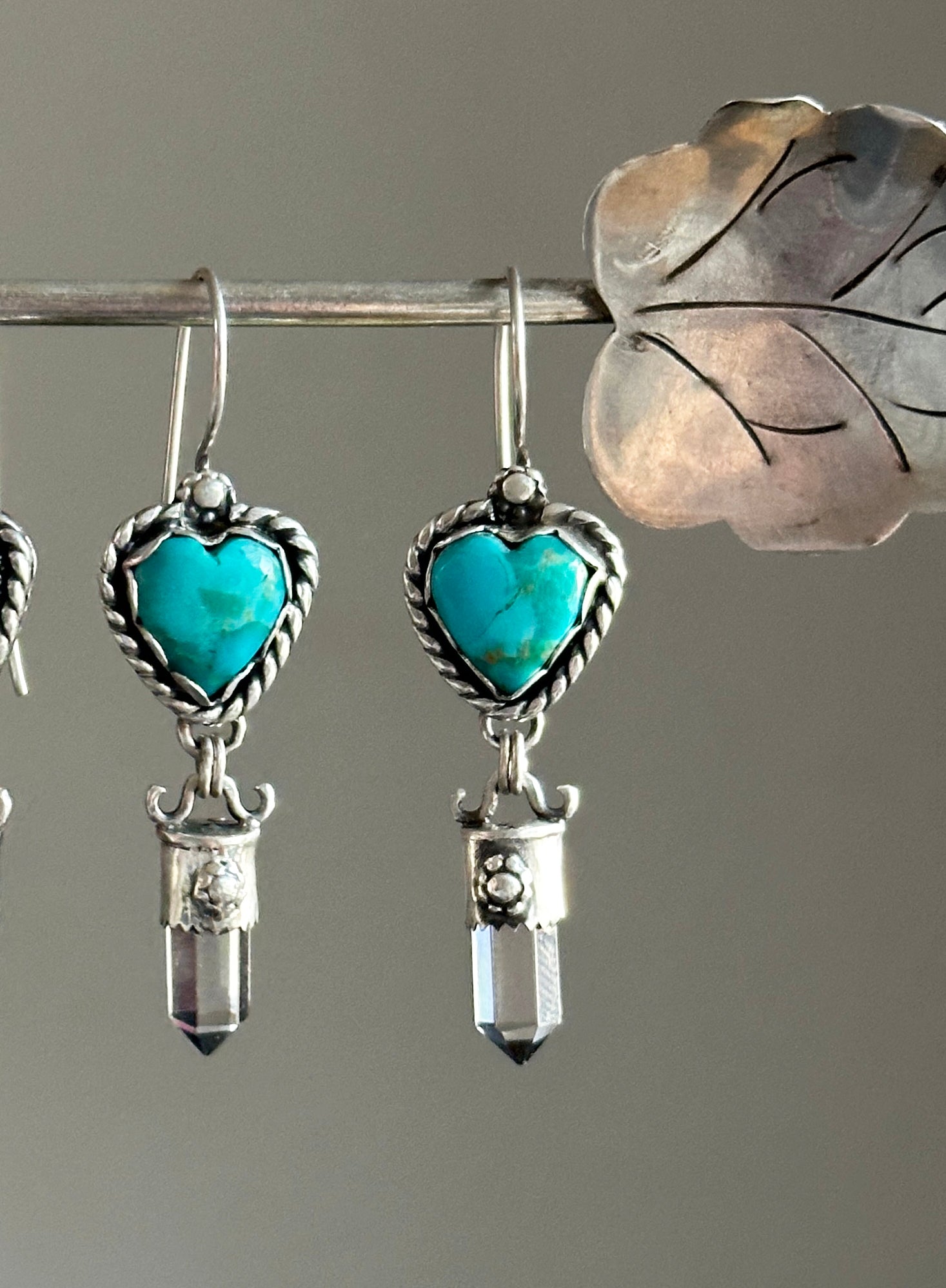 Turquoise Heart & Crystal Point Earrings #2